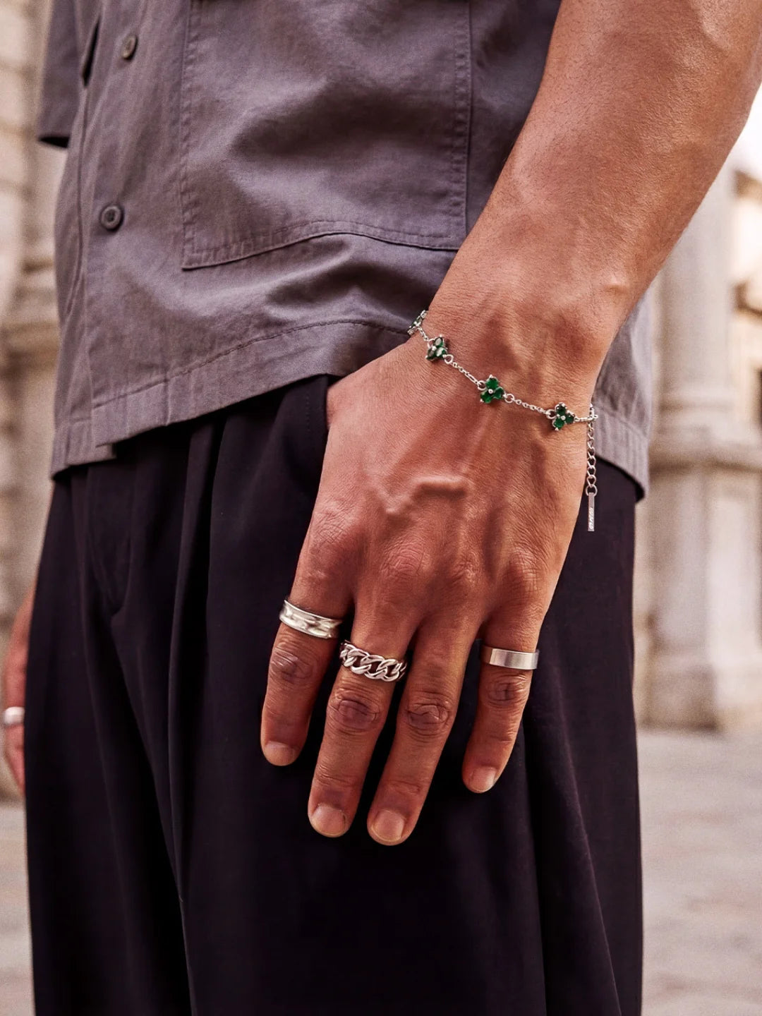 GREEN CLOVER BRACELET | Zilver
